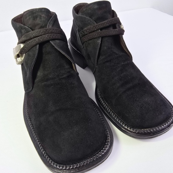 Goffredo Fantini Womens - EU 38 / US 7.5 Black Suede Ankle Boots Silver Buckle - Picture 4 of 13